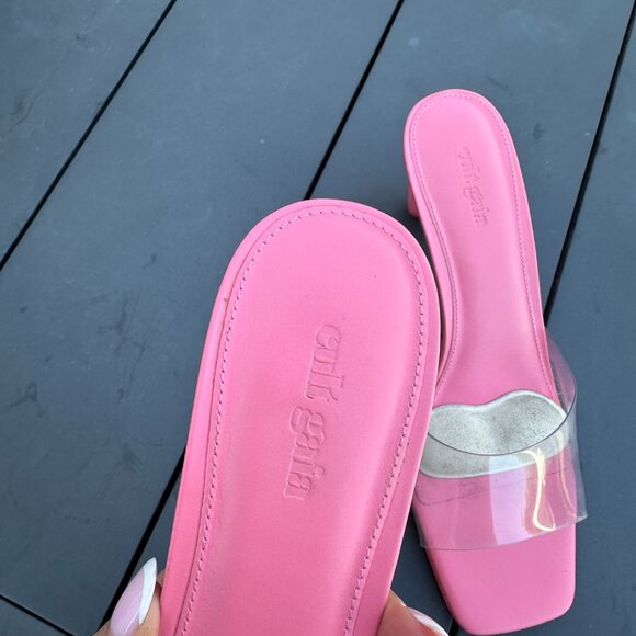 Cult Gaia Gigi PVC Slip-on Mules In Pink Sz 40 Sculptural Heels Square Toe - Picture 4 of 10